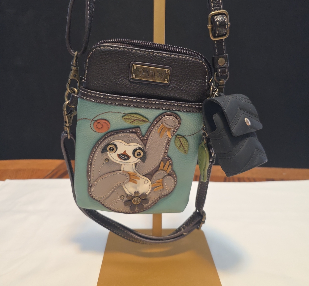 Chala Brown & Mint Green Crossbody with Sloth Applique